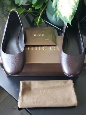Gucci Brown Embossed GG Leather Ballet Flats